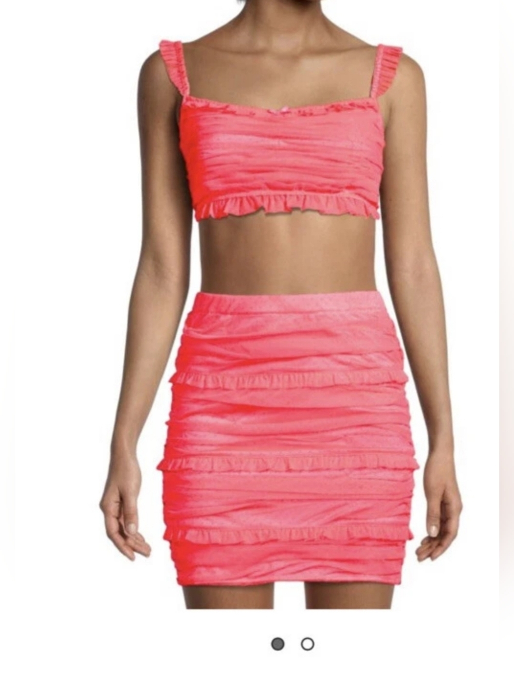 For Love & Lemons Vixen Neon Coral Pink Ruched Ruffle Mini Skirt